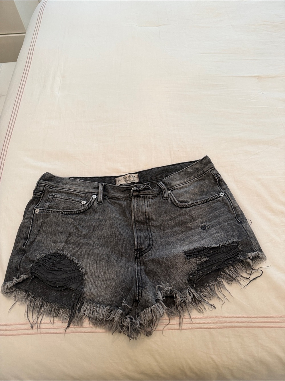 Washed Black Distressed Denim Shorts - Women's